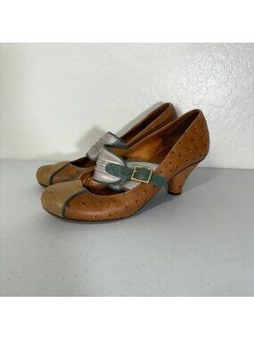 Chie Mihara Shoes Womens Size 7.5 Brown Colorblock Leather Mary Jane Pumps